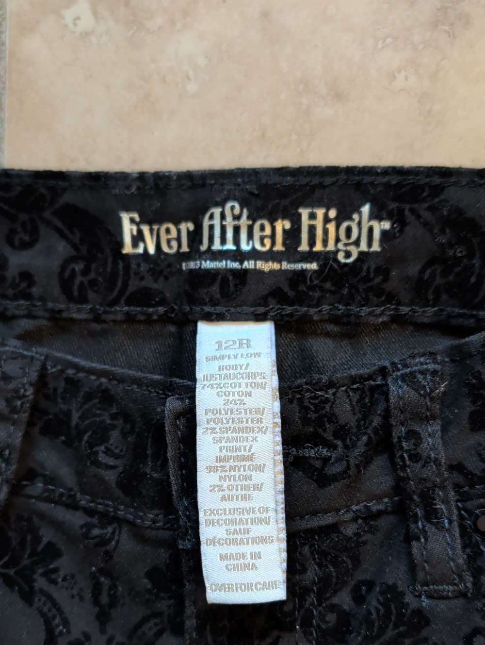 Ever After High Girls Black Flocked Damask Skinny Pants Size 12 Rare Find